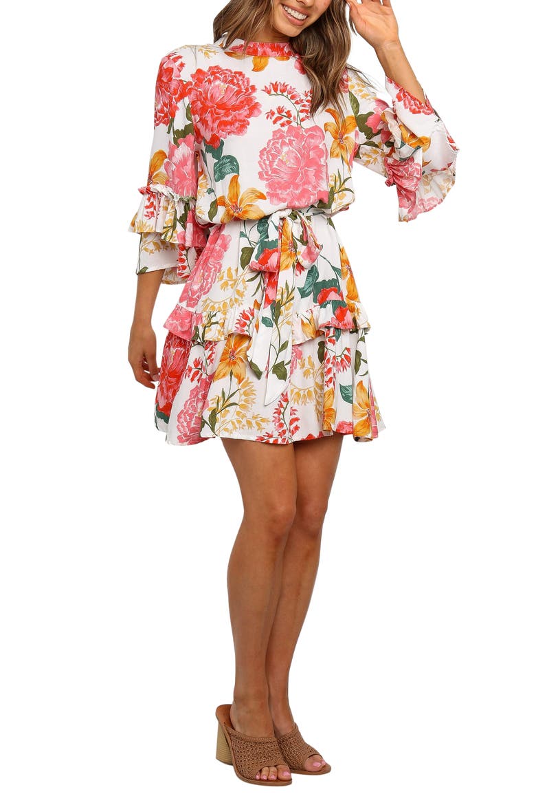 Peta Floral Print Tiered Dress, Alternate, color, WHITE