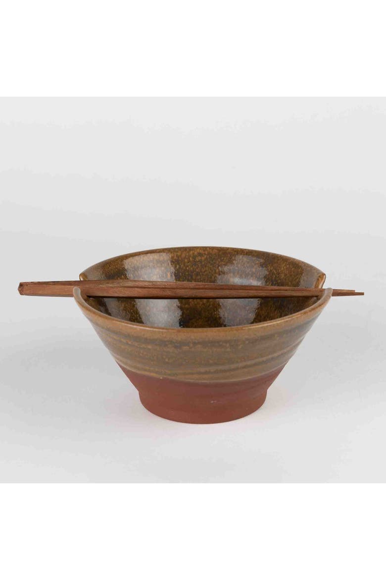 Chopsticks & Terracotta Bowl Set, Main, color, Brown