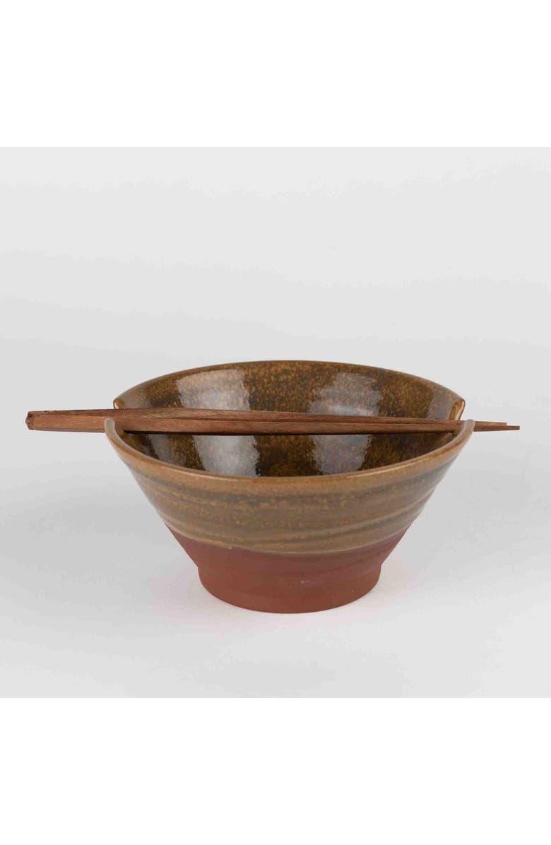 Ten Thousand Villages Chopsticks & Terracotta Bowl Set, Main, color, Brown