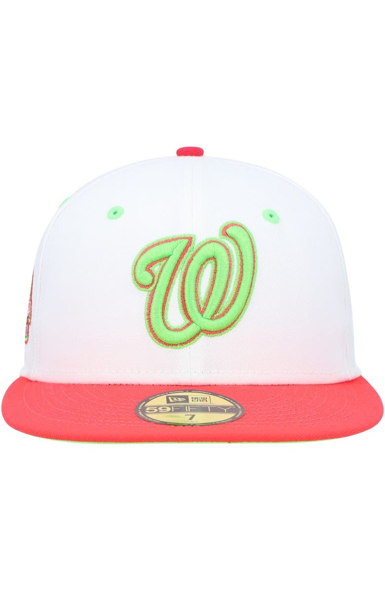 New Era Men's New Era White/Coral Washington Nationals Robert F. Kennedy Memorial Stadium Strawberry Lolli 59FIFTY Fitted Hat, Alternate, color, White