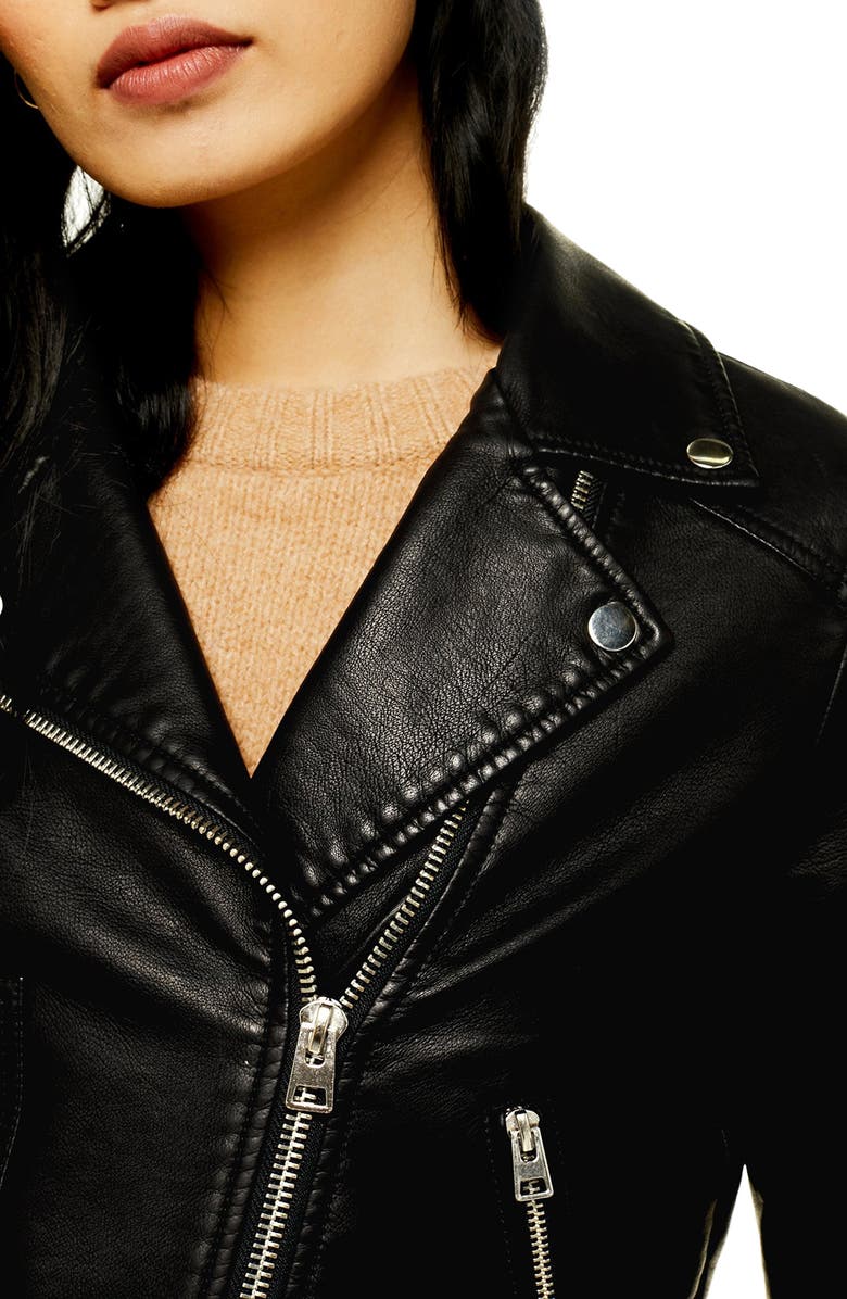 Topshop Kota Crop Faux Leather Jacket, Alternate, color, 