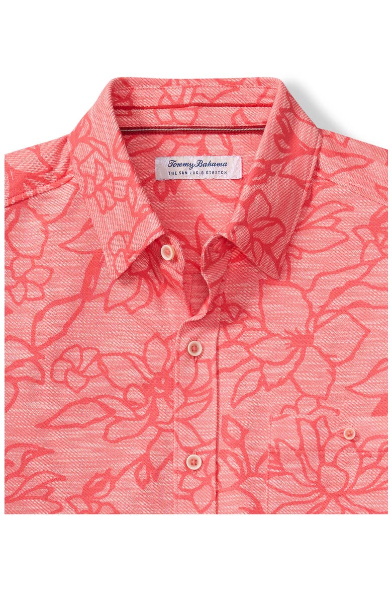 San Lucio Tides Flora IslandZone® Short Sleeve Cotton Blend Button-Up Shirt, Alternate, color, PURE CORAL