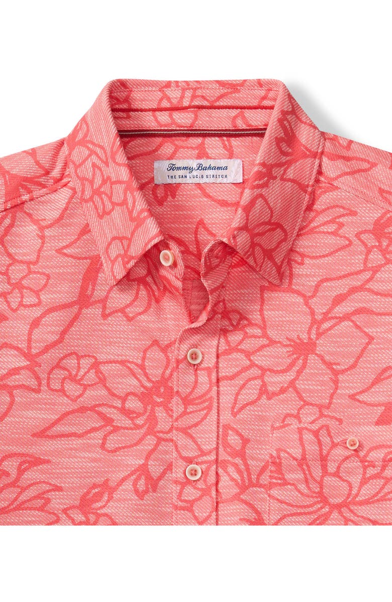 Tommy Bahama San Lucio Tides Flora IslandZone<sup>®</sup> Short Sleeve Cotton Blend Button-Up Shirt, Alternate, color, Pure Coral