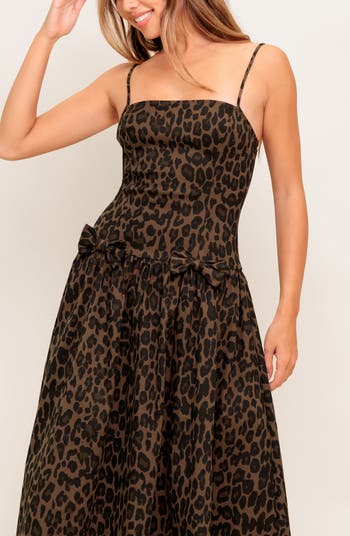 Leopard Print Drop Waist Midi Dress