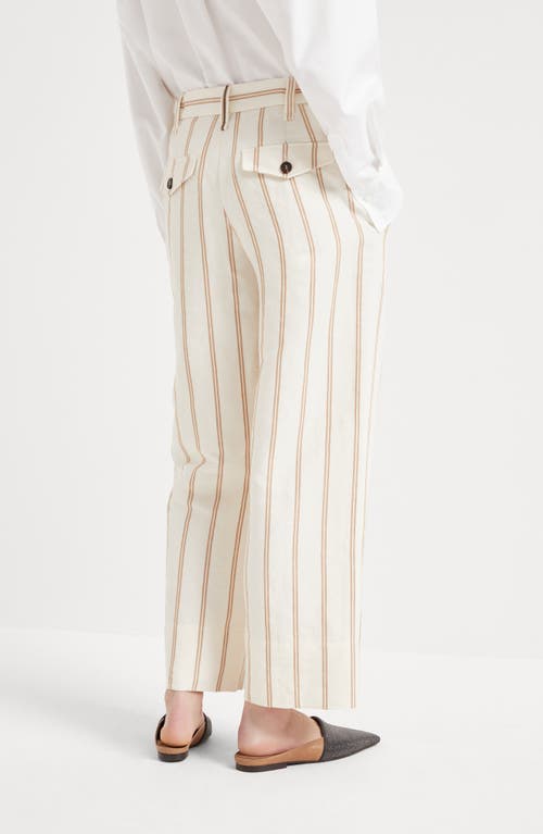 Brunello Cucinelli Cropped Striped Linen And Cotton-blend Wide-leg Pants In Panama