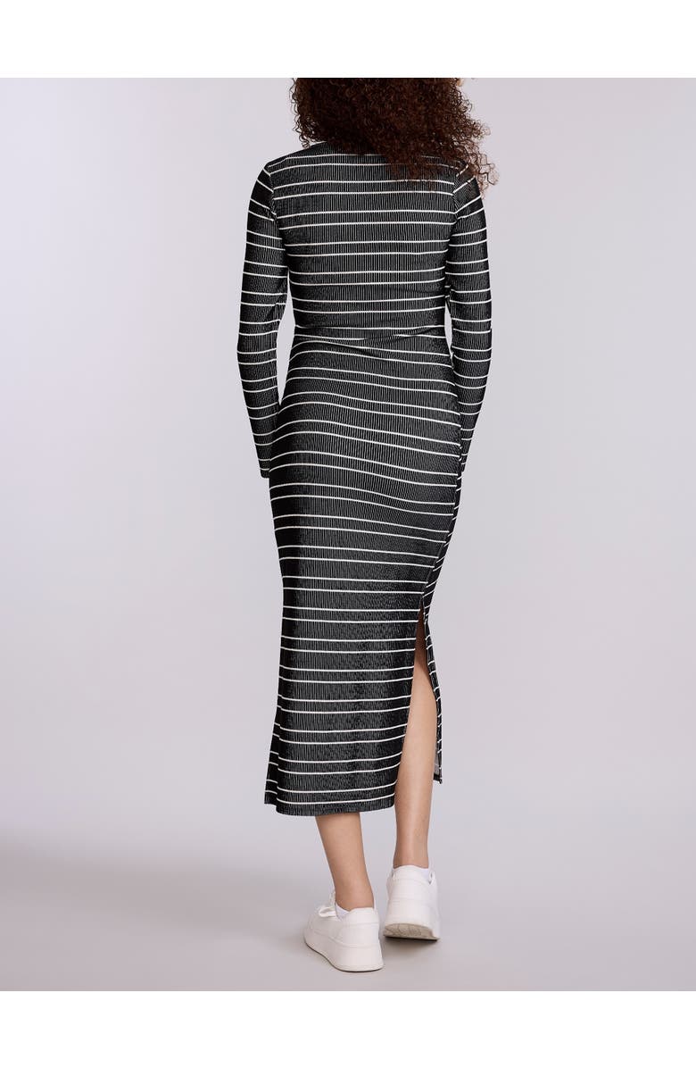 MOTHERHOOD MATERNITY Square Neck Rib Knit Long Sleeve Bodycon Maxi Dress, Alternate, color, Black & White Stripes