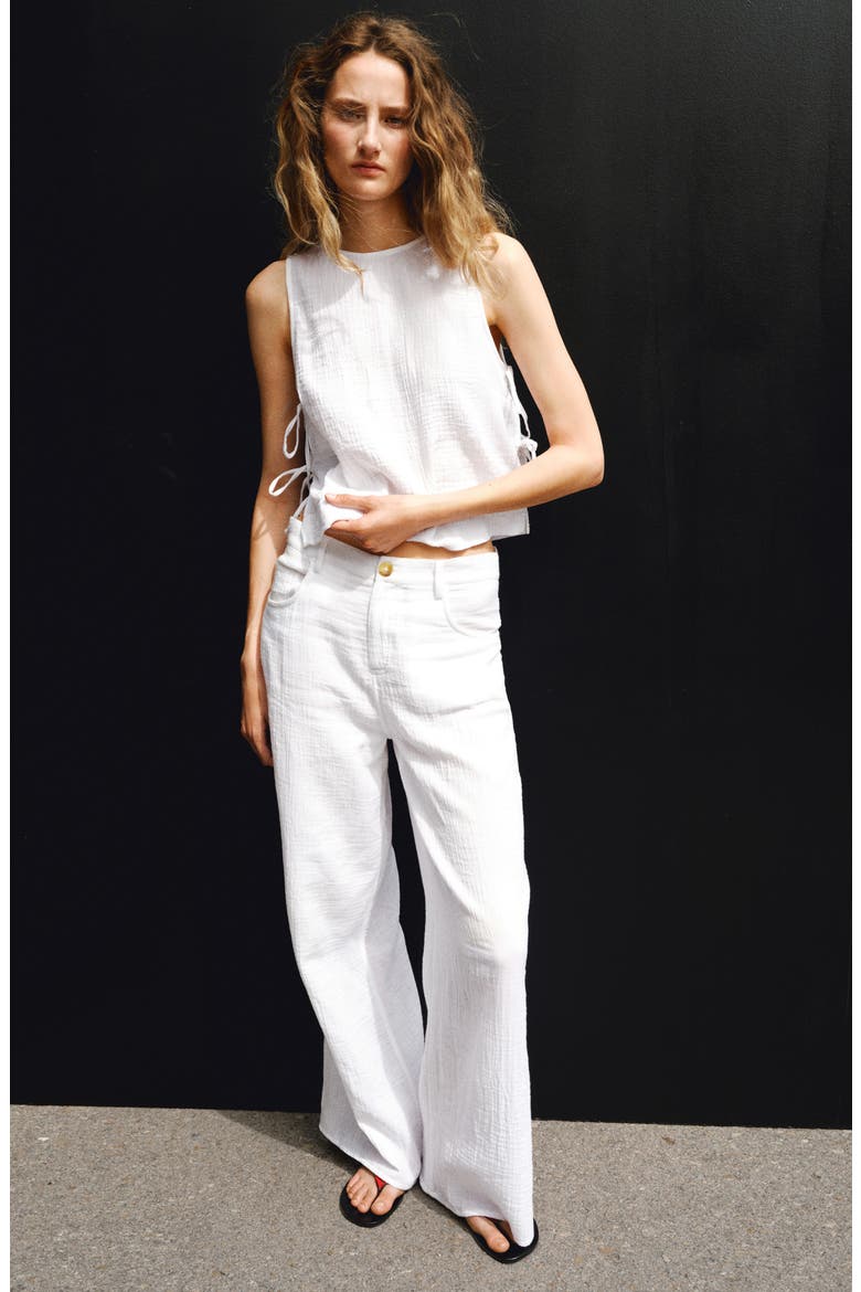 Cotton Double Gauze Straight Leg Pants, Alternate, color, WHITE