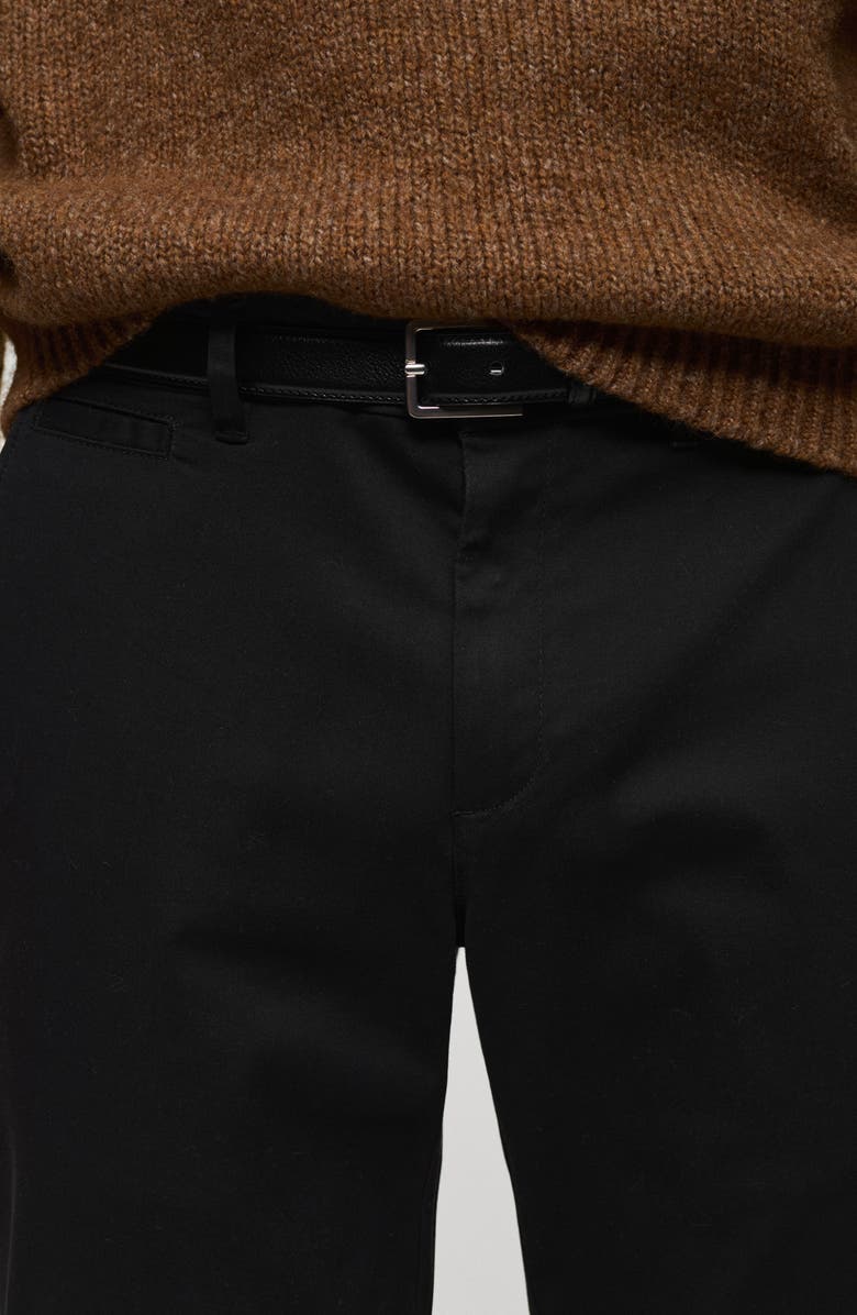 MANGO Slim Fit Flat Front Cotton Stretch Twill Chinos, Alternate, color, Black