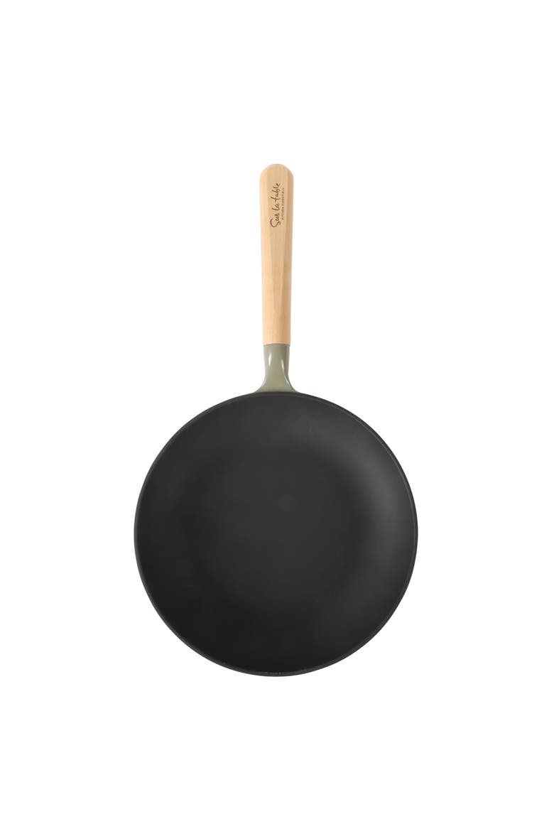 Pre-Seasoned Cast Iron Skillet with Wood Handle, Natural Nonstick Lightweight Frying Pan, Alternate, color, Green