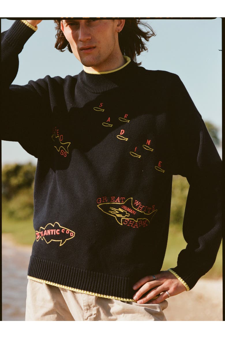 'Fishes of the North Atlantic' Sweater, Alternate, color, Navy