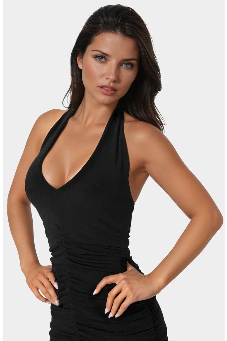 Slinky Shirred Maxi Halter Dress, Alternate, color, BLACK