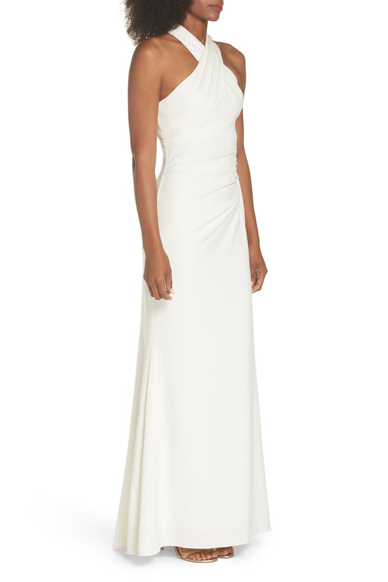 Side Pleat Crossneck Gown, Alternate, color, IVORY