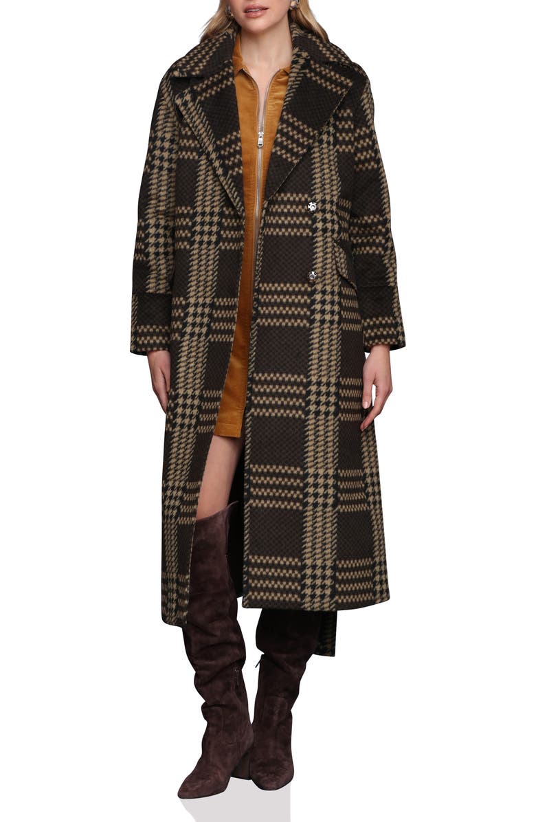 Avec Les Filles Plaid Belted Coat, Main, color, Chocolate Plaid