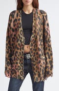R13 Oversize Distressed Leopard Print Cashmere Cardigan