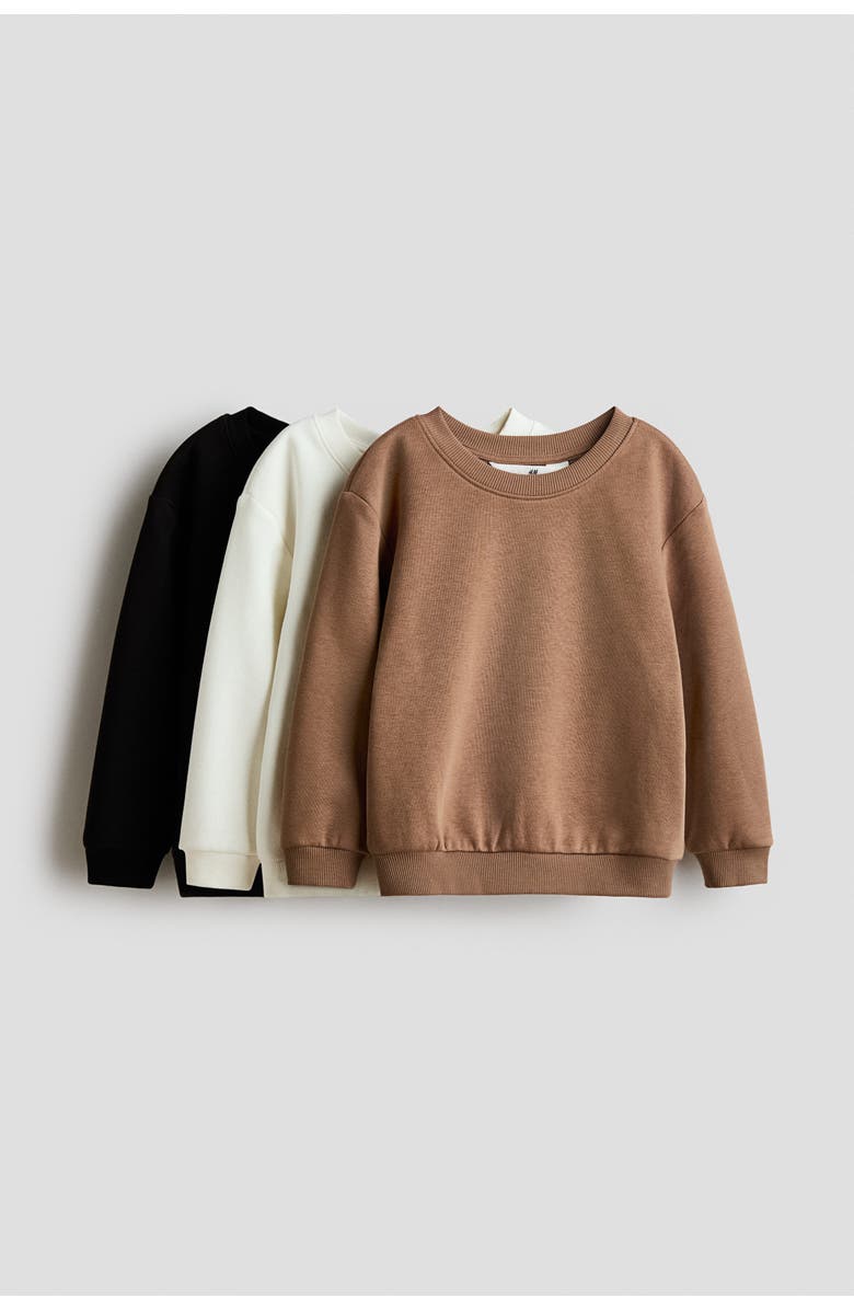 H&M 3-pack Brushed-inside Sweatshirts, Main, color, Brown/Cream/Black