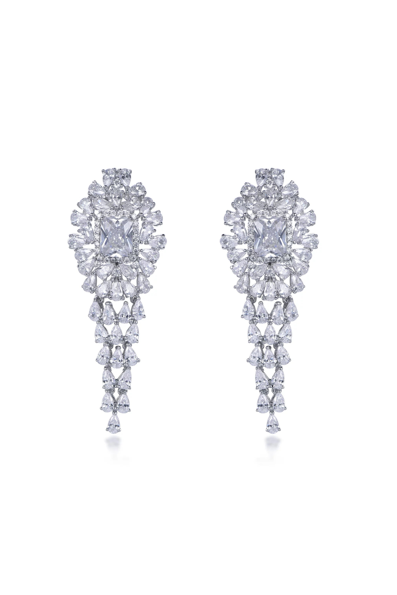 Lunar Oath Grand Gala Cascading Earrings, Main, color, Silver