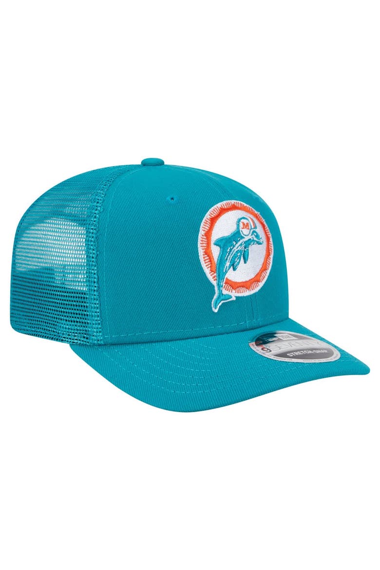 Men's New Era Aqua Miami Dolphins Main Trucker 9SEVENTY Stretch-Snap Hat, Alternate, color, Aqua