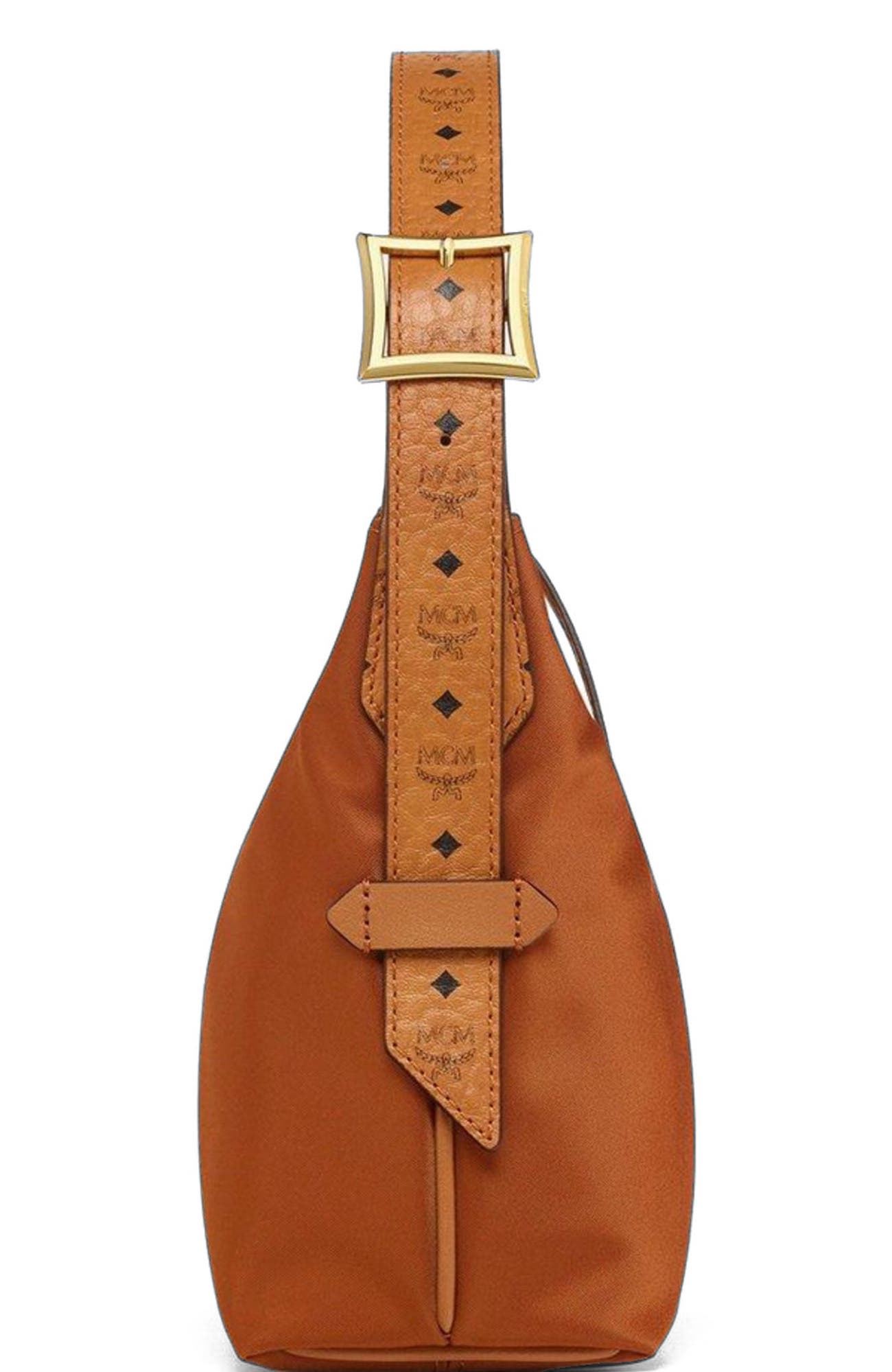 MCM Aren Hobo in Recycled Nylon and Monogram Print Leather, Alternate, color, 