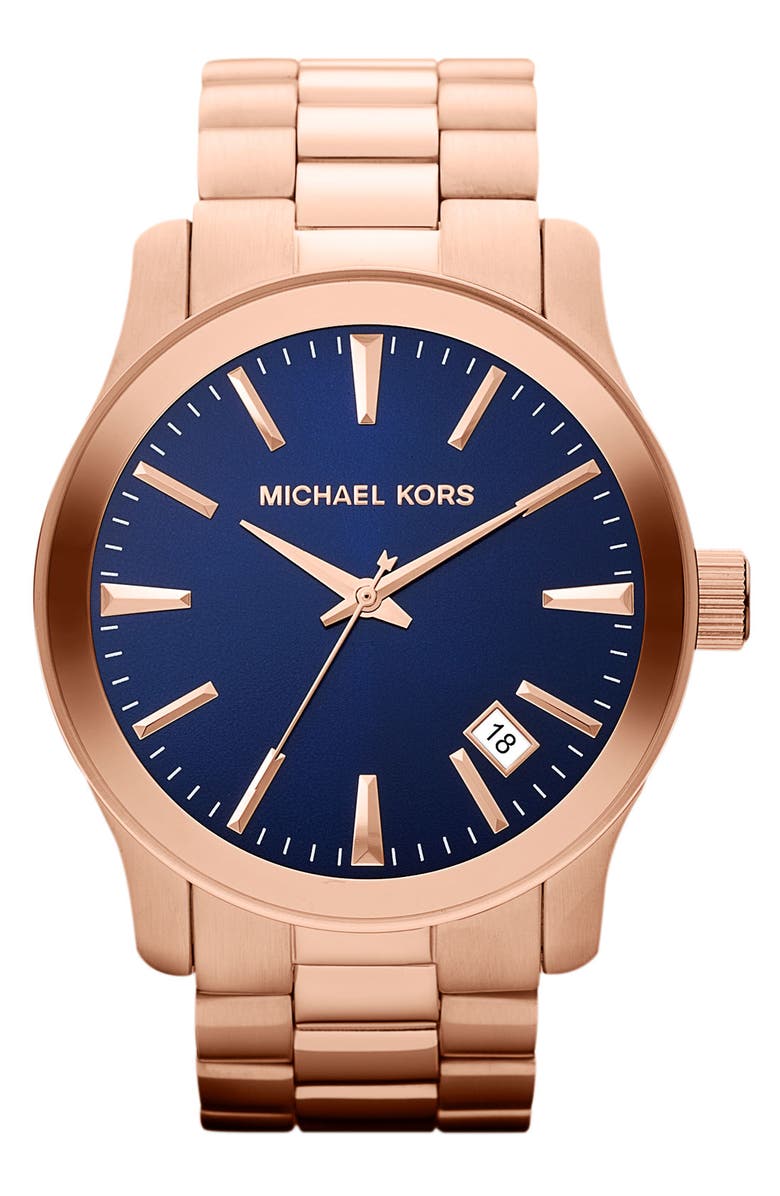 MICHAEL Michael Kors Michael Kors 'Large Runway' Blue Dial Bracelet Watch, 45mm, Main, color, 