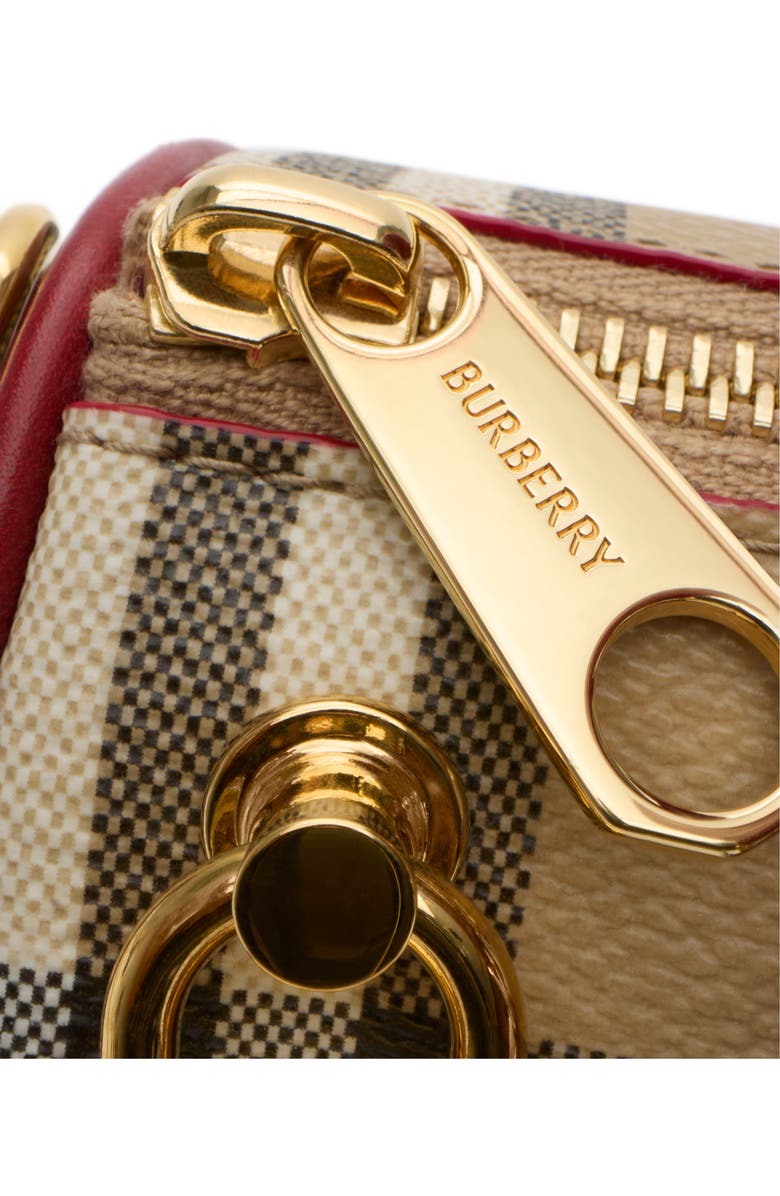 Burberry Mini Check Bowling Bag, Alternate, color, Archive Beige/Ruby Red
