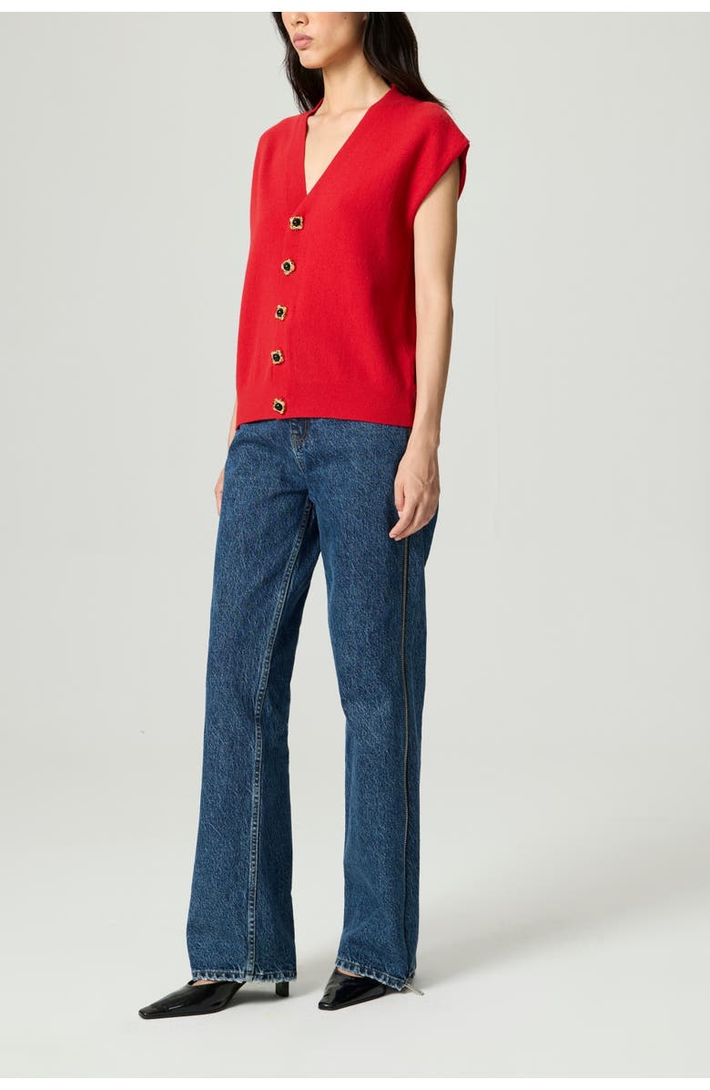 Nocturne Embellished V-Neck Knit Sweater Vest, Alternate, color, Red