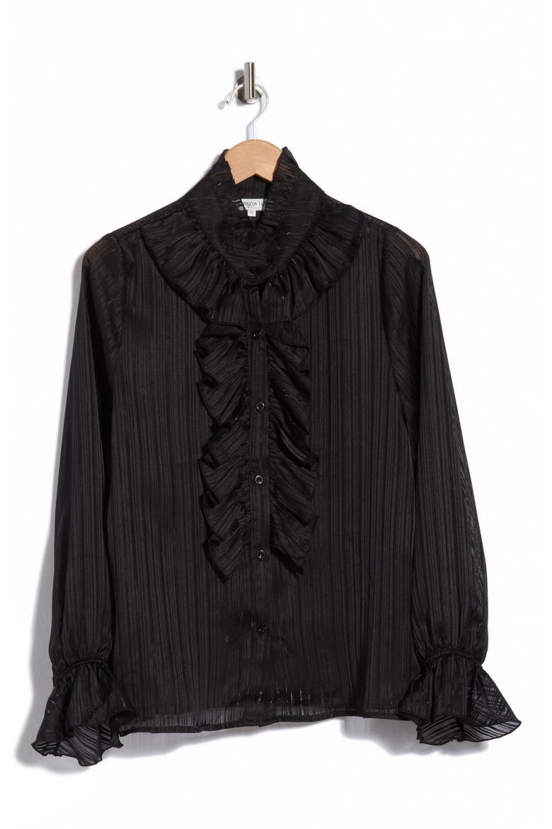 Ruffled Long Sleeve Shirt, Alternate, color, BLACK