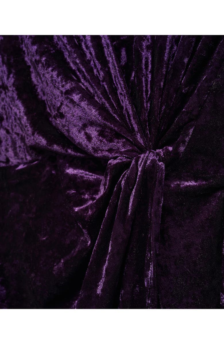 MANGO Knot Long Sleeve Crushed Velvet Dress, Alternate, color, 