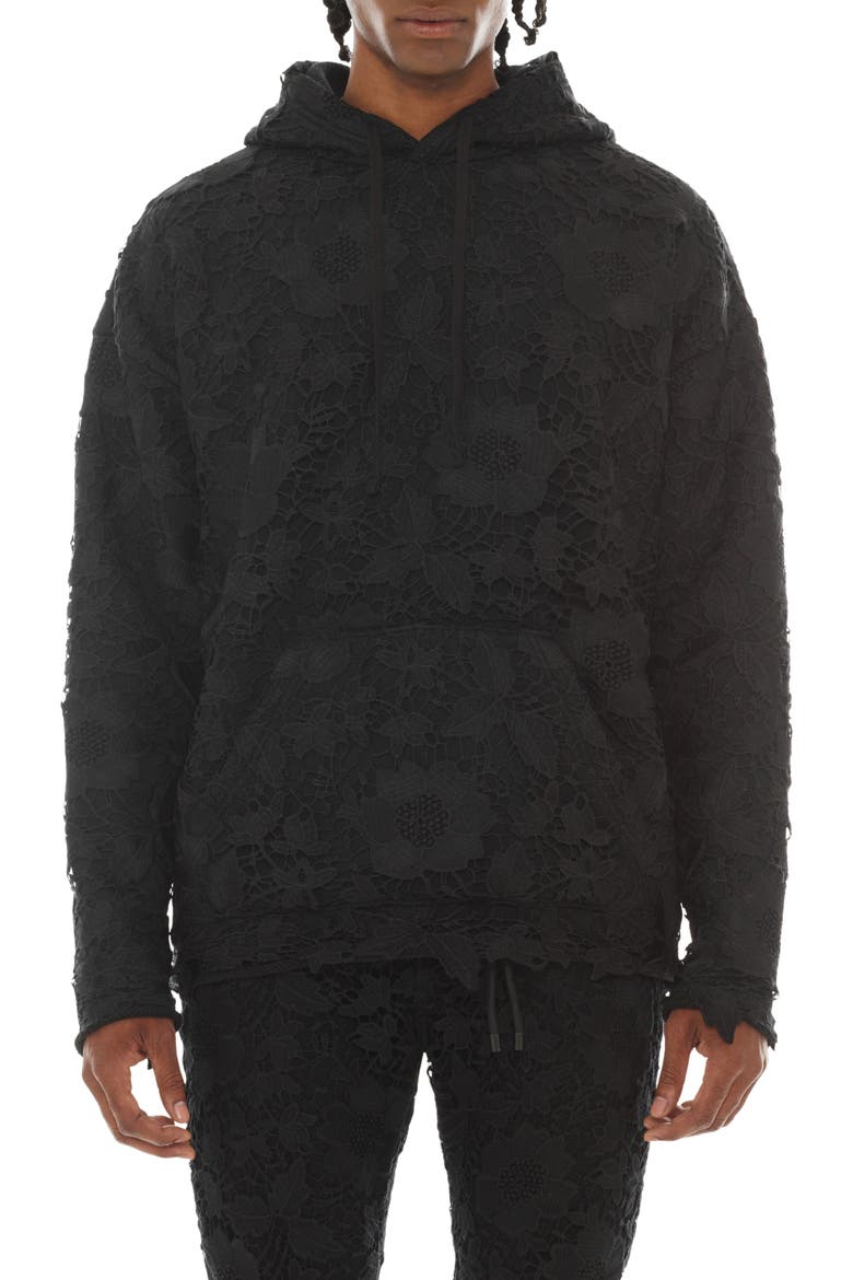 Signature Lace Overlay French Terry Pullover Hoodie, Main, color, LACE