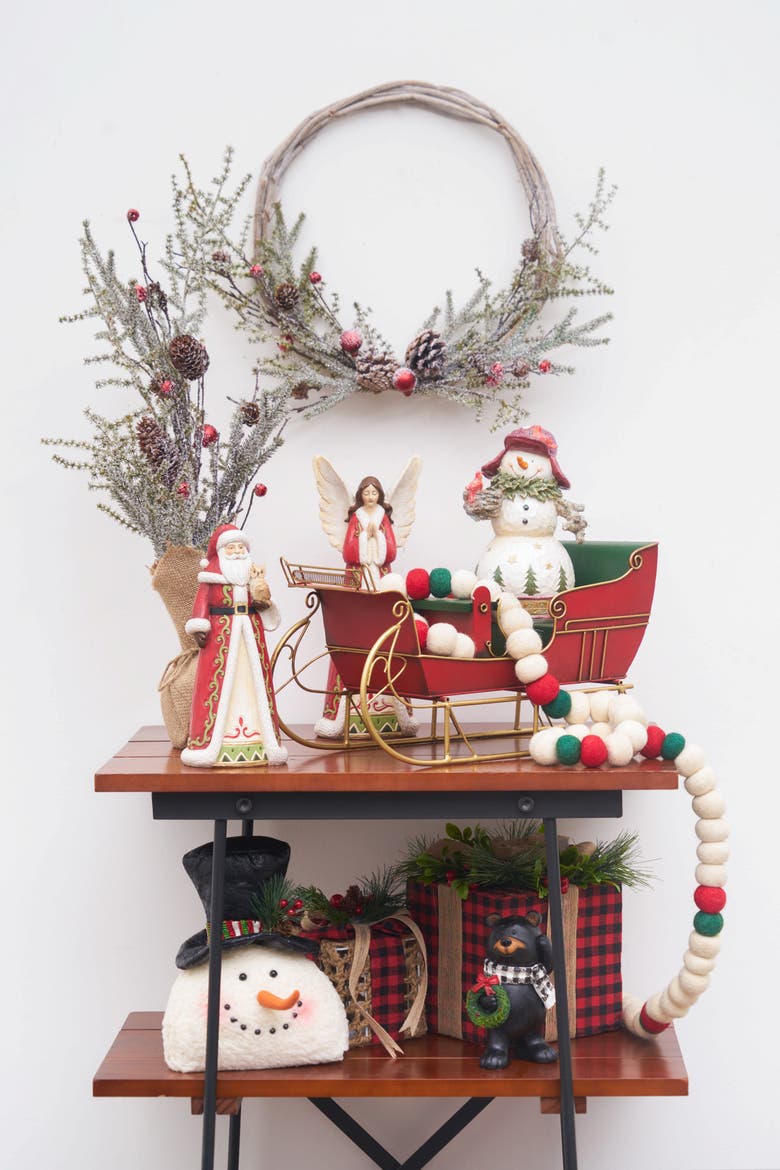 Snowman W/Stripe Hat Decorative Figurine, Alternate, color, White