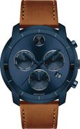 Movado Bold Thin Chronograph Leather Strap Watch, 44mm