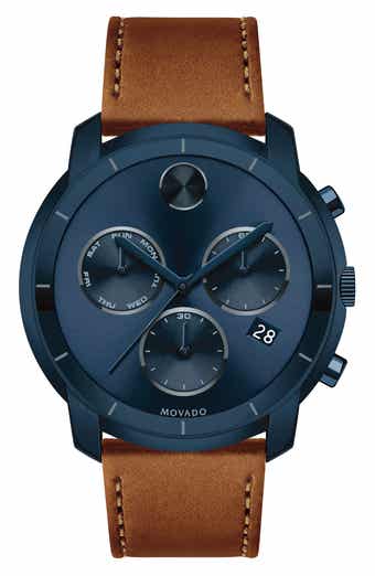 Movado Bold Thin Chronograph Leather Strap Watch, 44mm