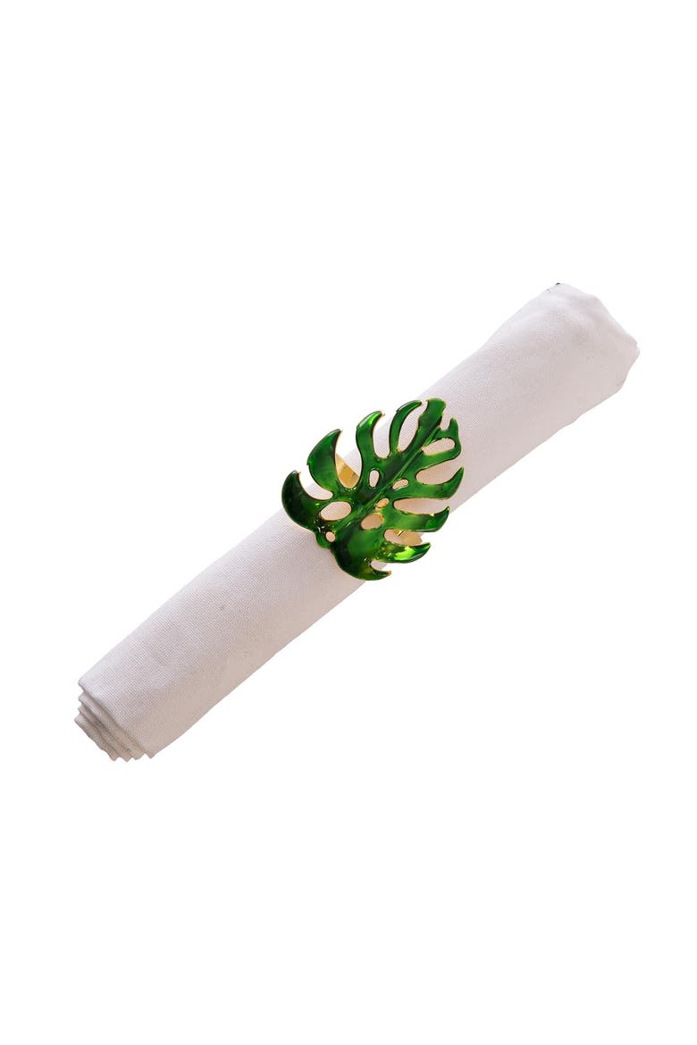 Monstera Leaf Napkin Rings Set of 4, Alternate, color, Blue