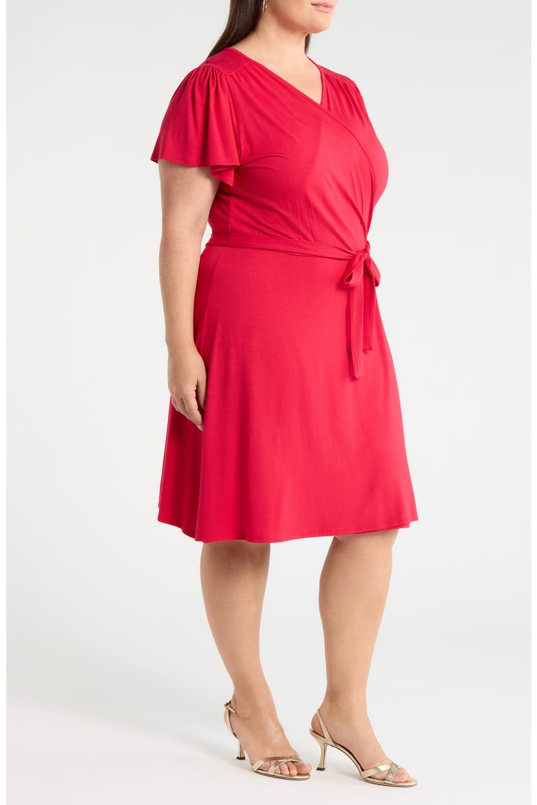 Flutter Sleeve Faux Wrap Jersey Dress, Alternate, color, RED