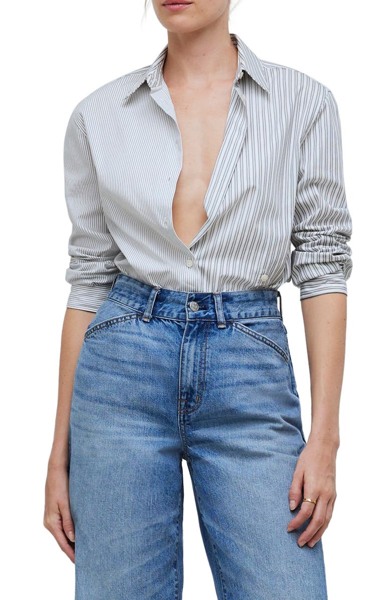 Madewell With-a-Twist Stripe Poplin Button-Up Shirt, Main, color, 