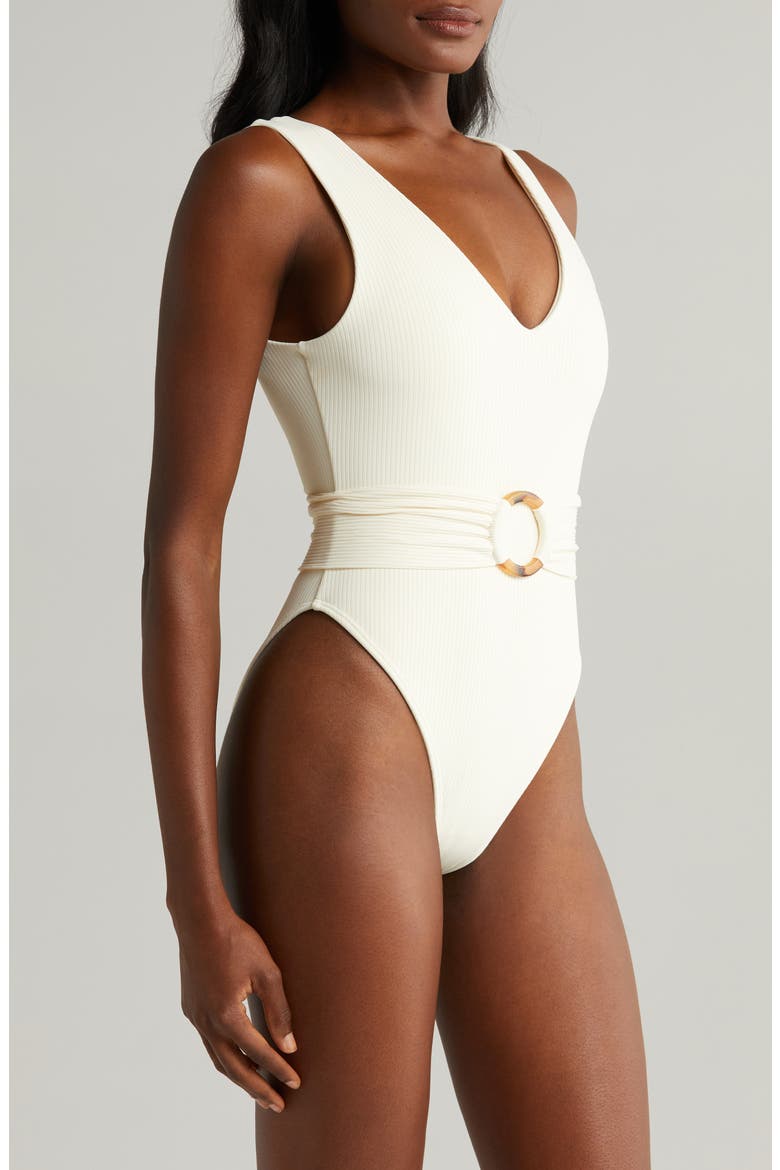 Kim Belted Rib One-Piece Swimsuit, Alternate, color, CREAM RIB