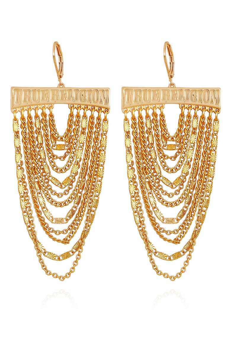 True Religion Cascading chain statement earring, Main, color, Goldtone