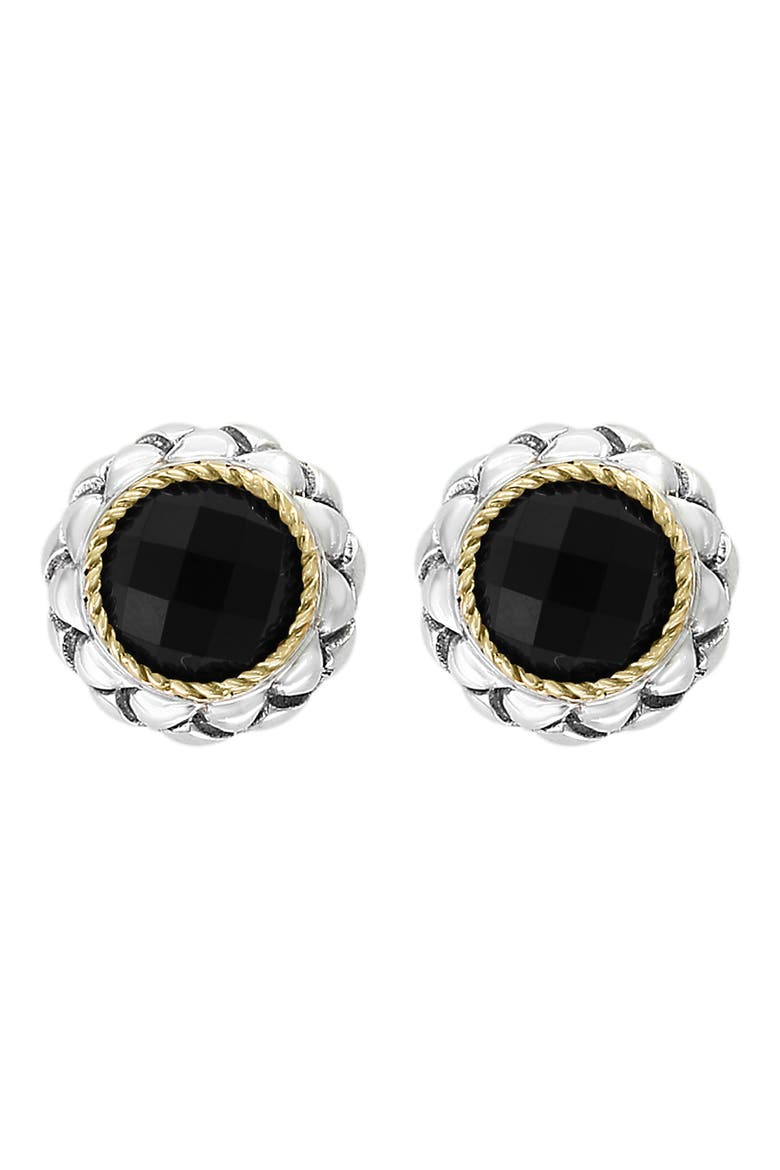 Two Tone Onyx Button Stud Earrings, Alternate, color, BLACK