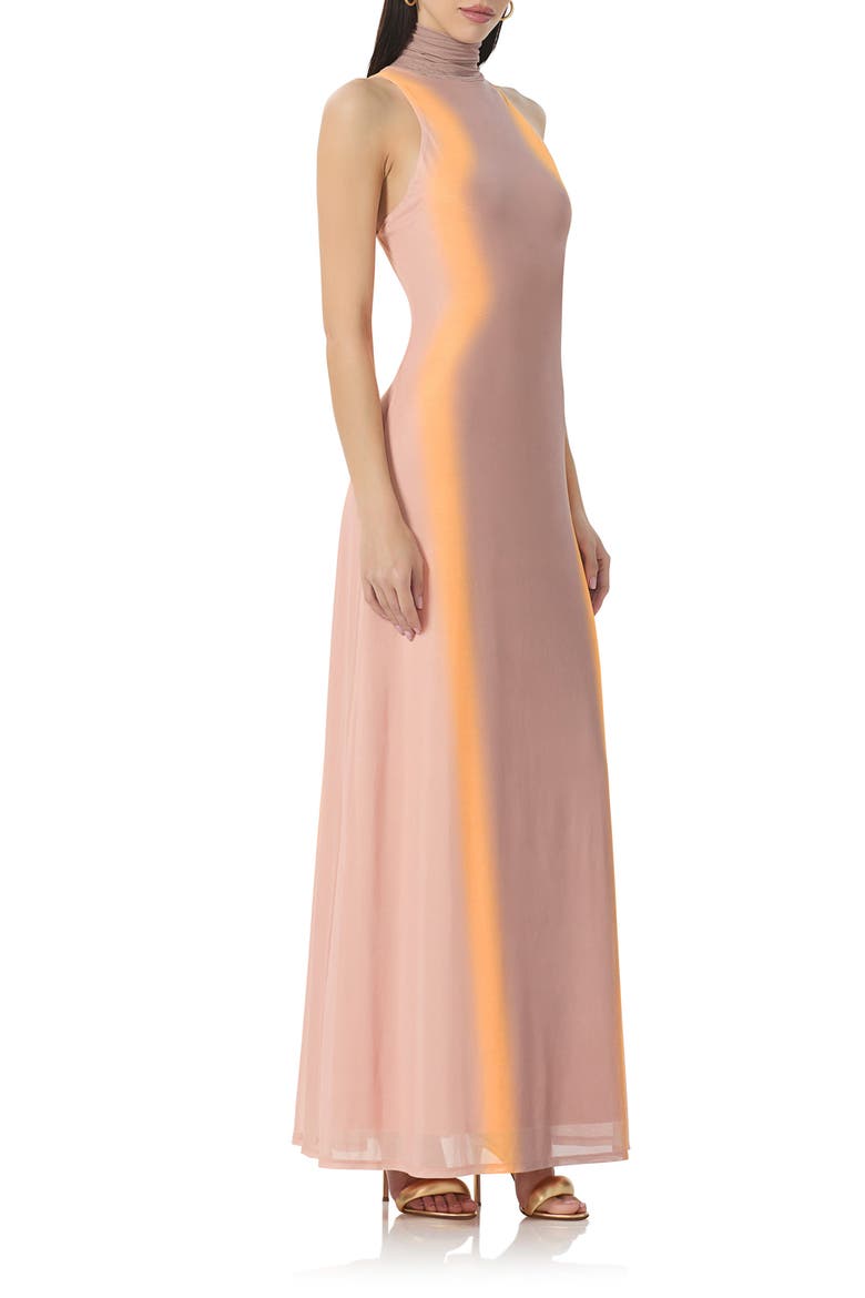Titus Turtleneck Open Back Mesh Maxi Dress, Alternate, color, ORANGE LINEAR