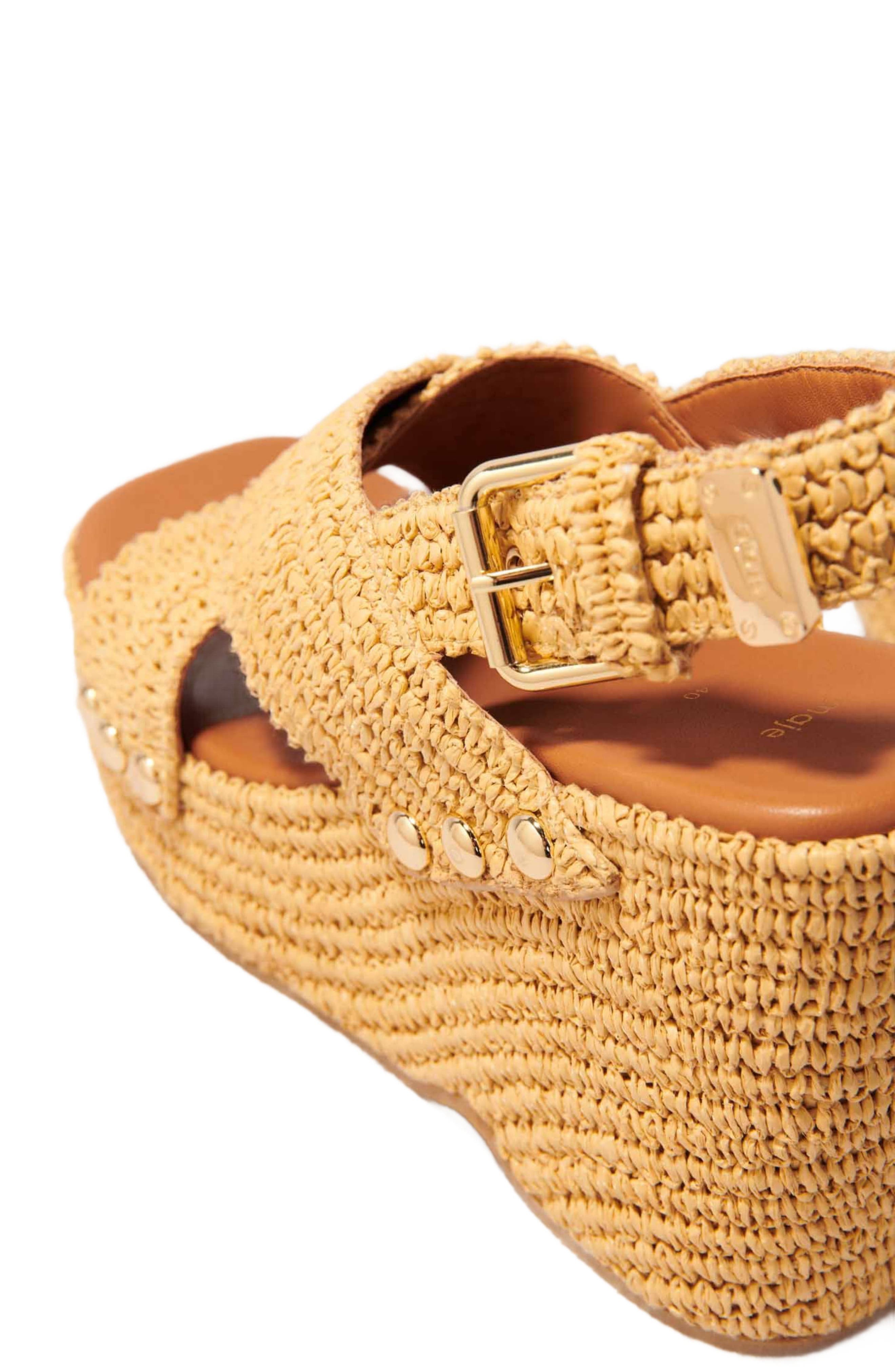 maje Wedge sandals with raffia effect, Alternate, color, 