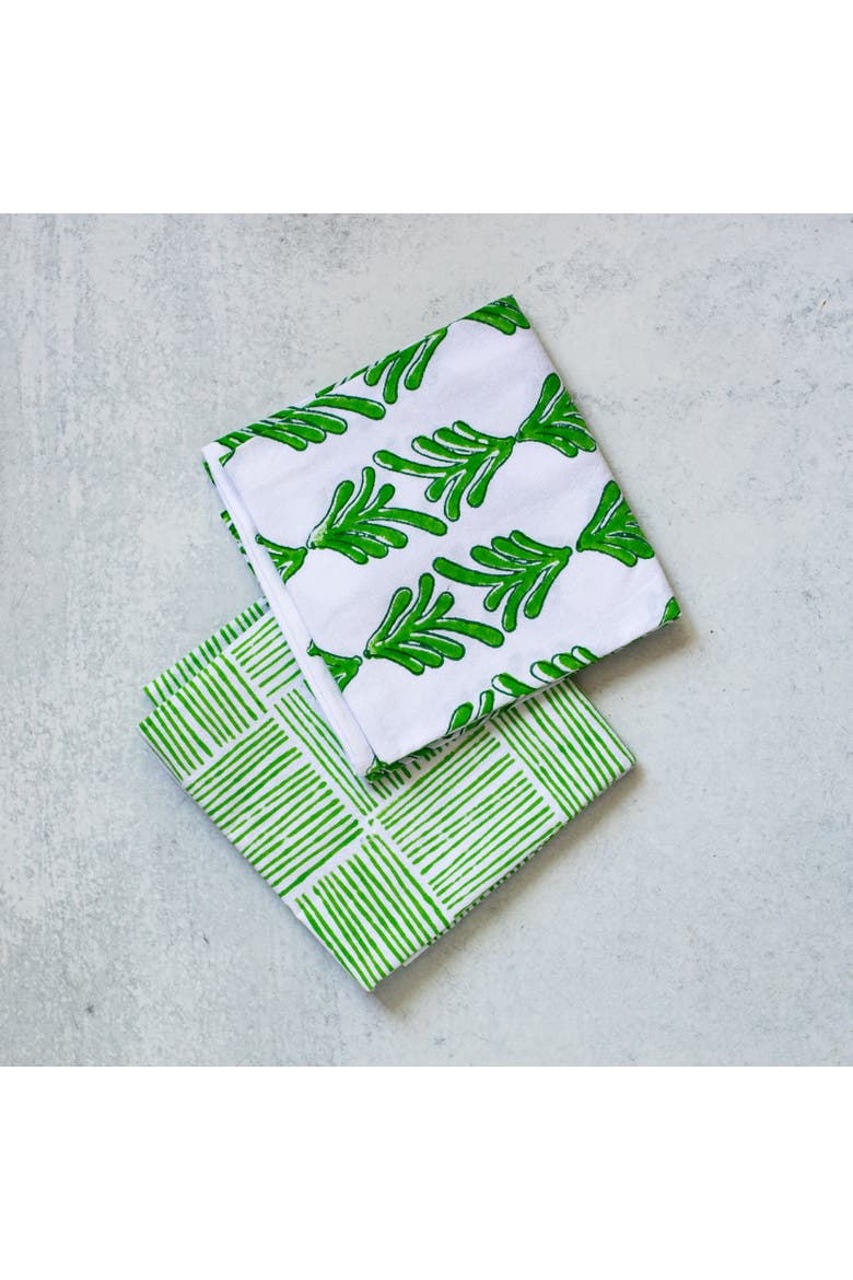 Tea Towel Set - Palmetto & Stripe, Alternate, color, Green