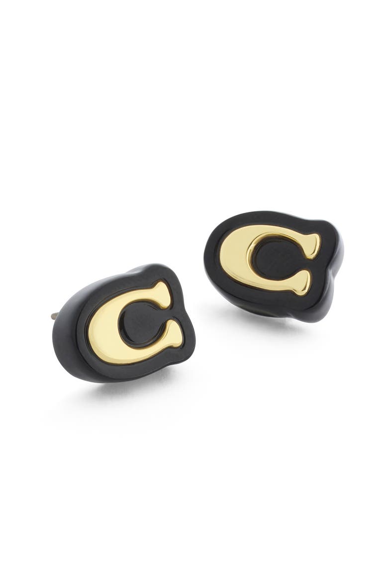 Resin C Stud Earrings, Alternate, color, BLACK