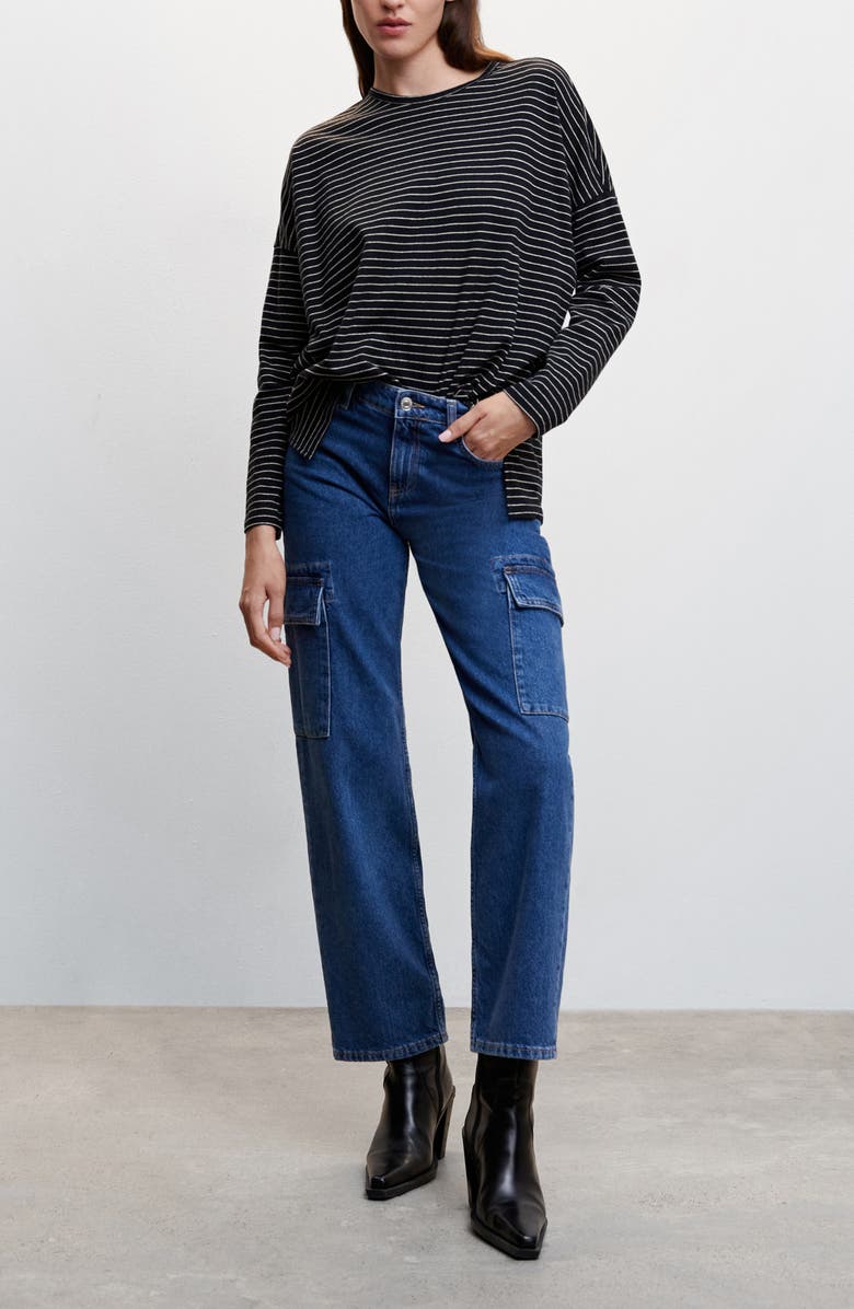 MANGO Stripe Long Sleeve Cotton & Linen T-Shirt, Alternate, color,