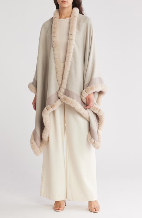 Faux Fur Trim Ruana