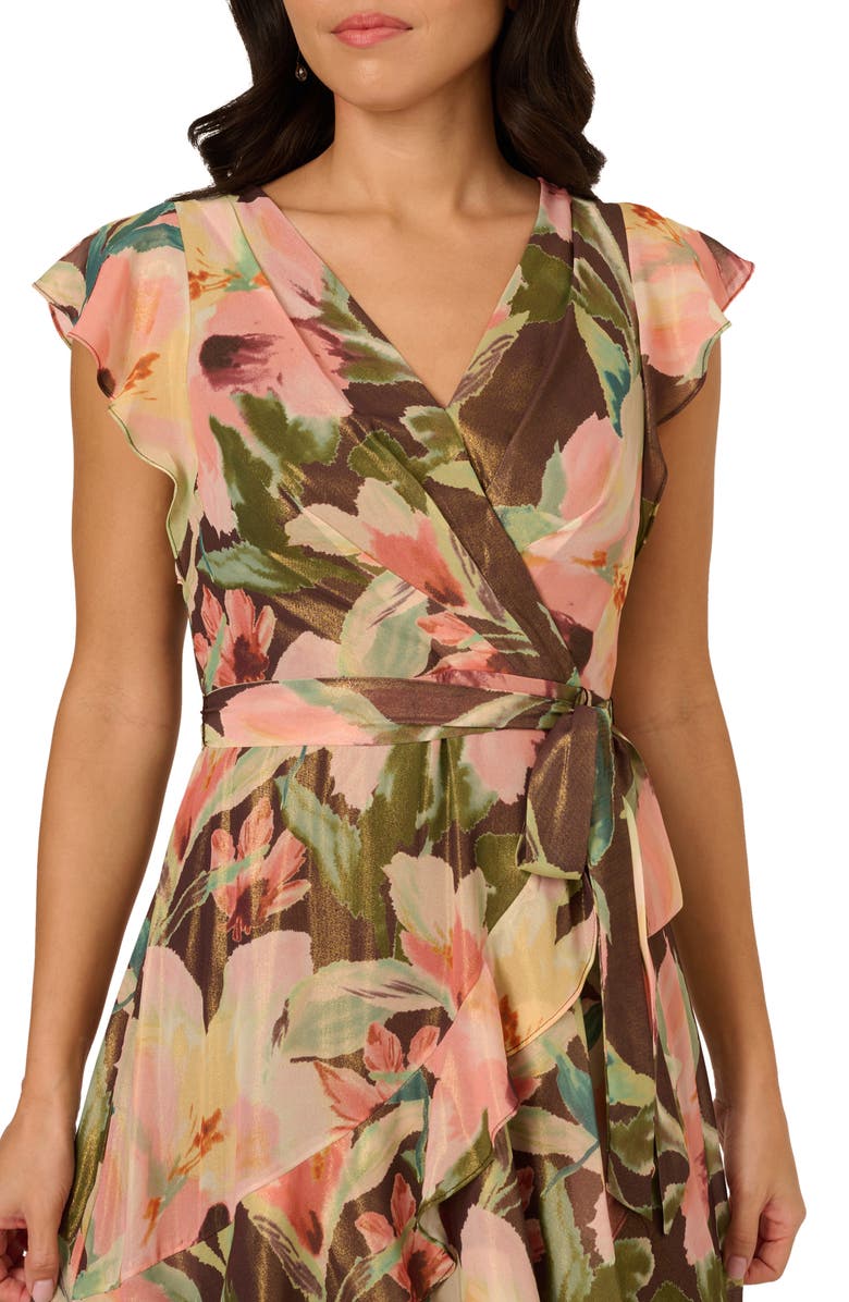 Adrianna Papell Floral High-Low Midi Dress, Alternate, color,