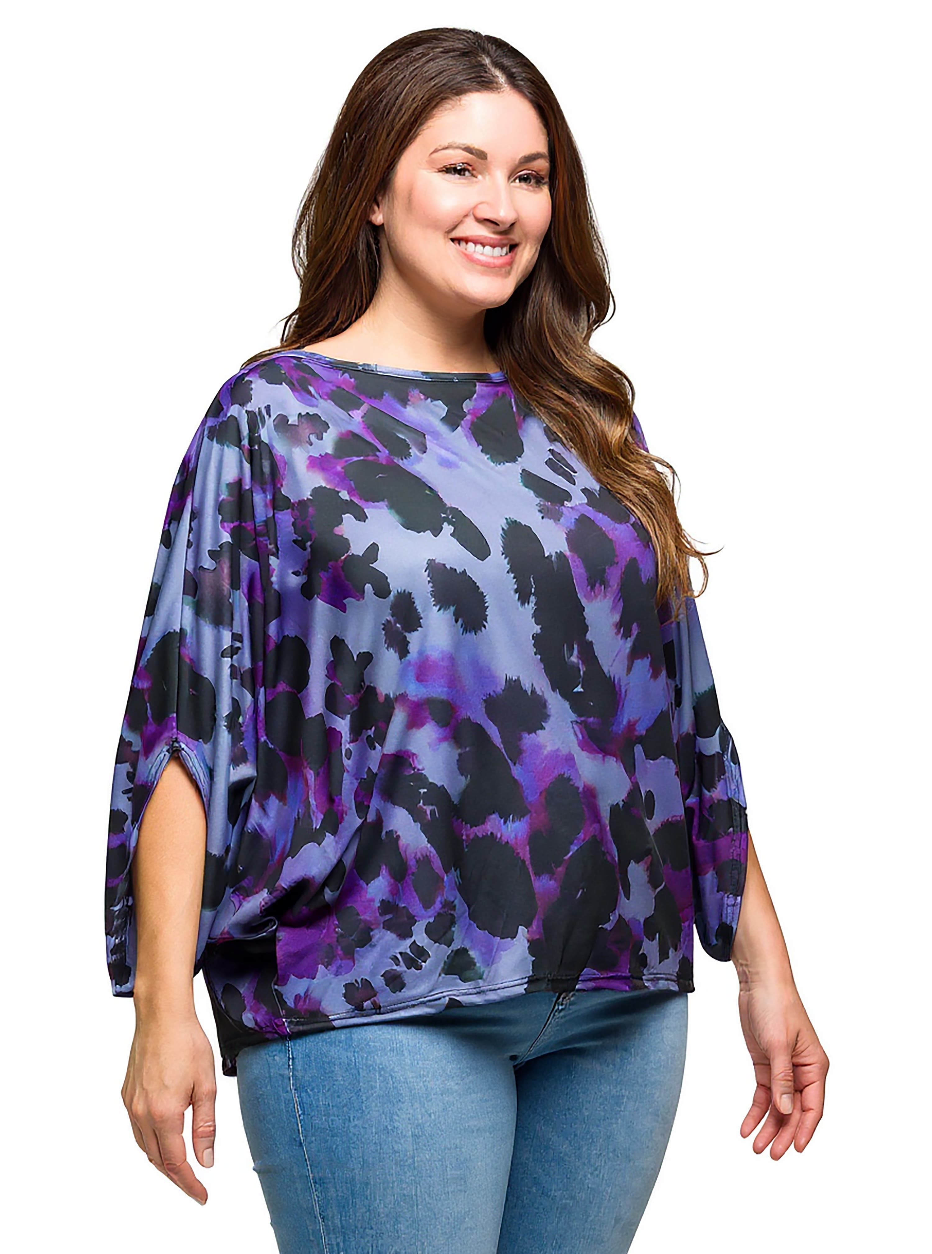 Curvy Essential Animal Print Boat Neck Dolman Sleeve Top - image 2