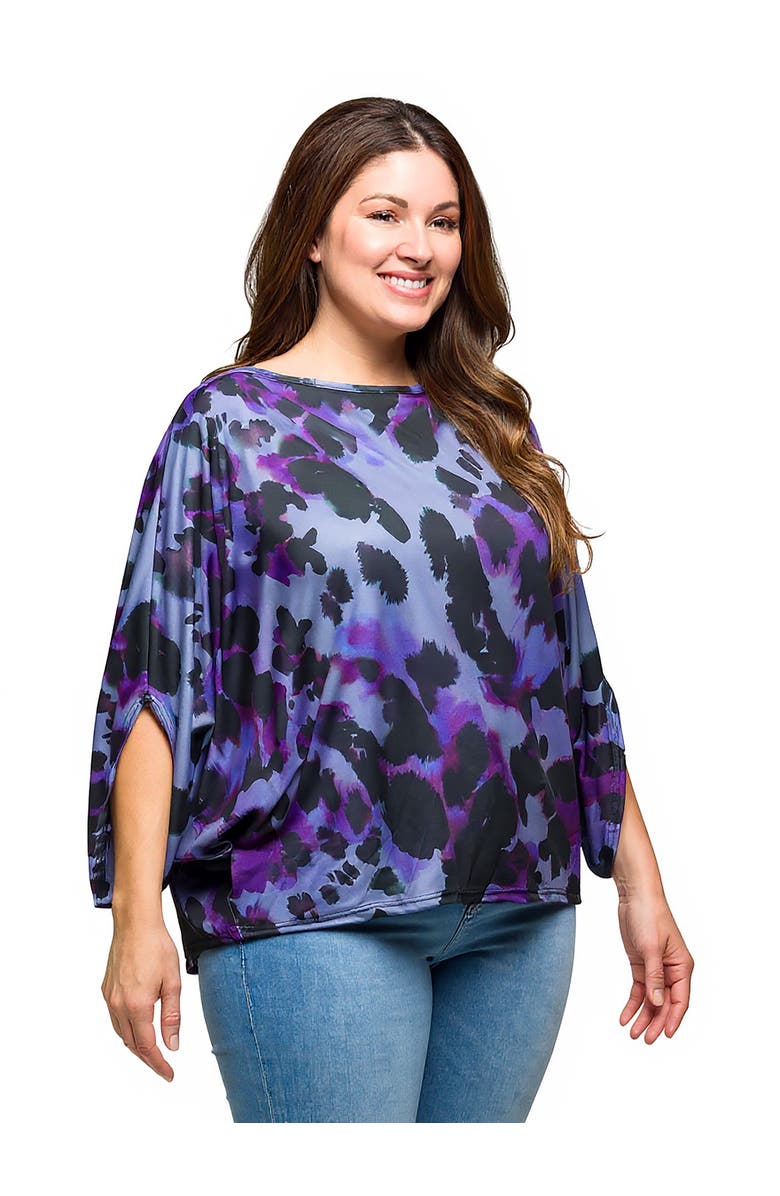 24seven Comfort Apparel Curvy Essential Animal Print Boat Neck Dolman Sleeve Top, Alternate, color, 