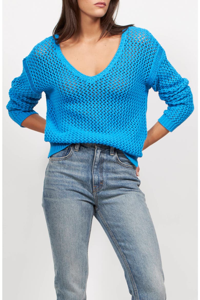 Tate Open Stitch Cotton Blend Sweater, Main, color, BRILLIANT BLUE