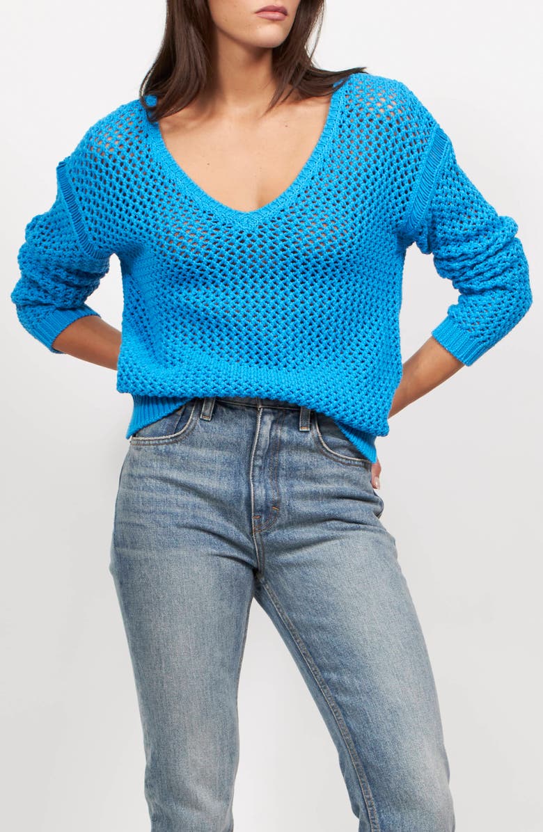 Equipment Tate Open Stitch Cotton Blend Sweater, Main, color, Brilliant Blue