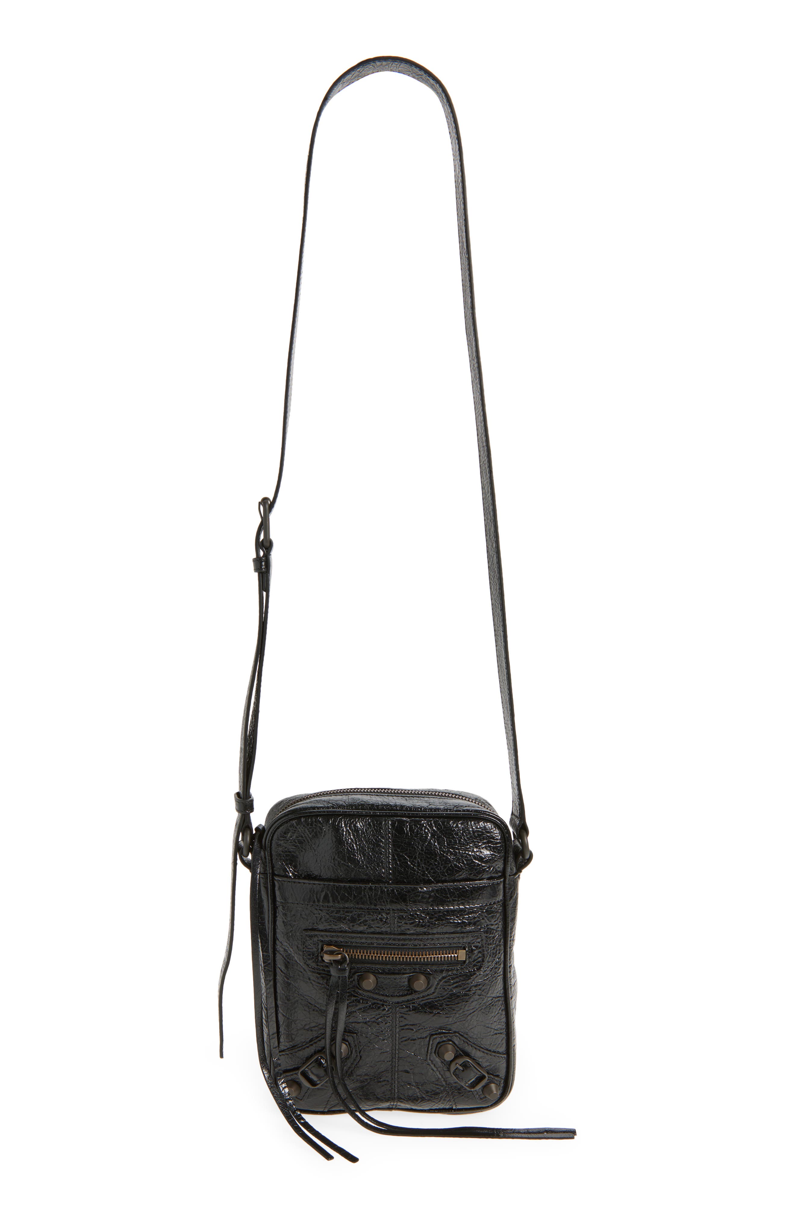 Balenciaga Le City Vertical Arena Leather Crossbody Bag, Main, color, 1000 Black