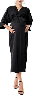 Accouchée Amaterasu Tie Belt Maternity/Nursing Wrap Midi Dress